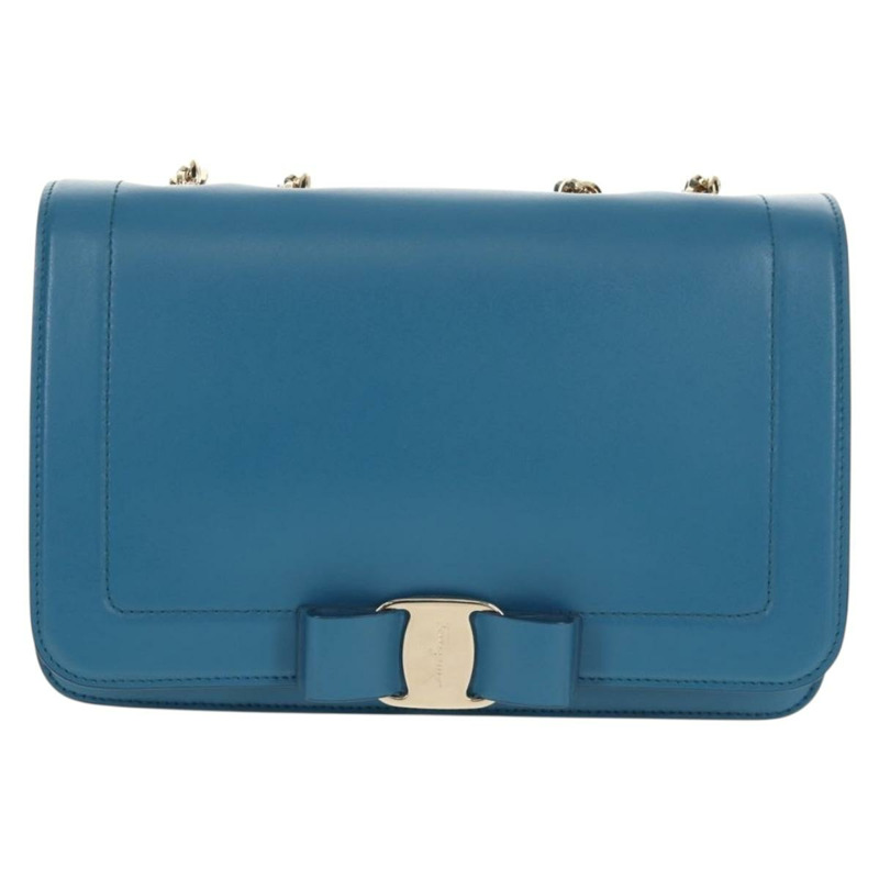 【日本直送】Salvatore Ferragamo Vala Chain Vala 肩背包 皮革 藍色 金色 正品 159137V-12