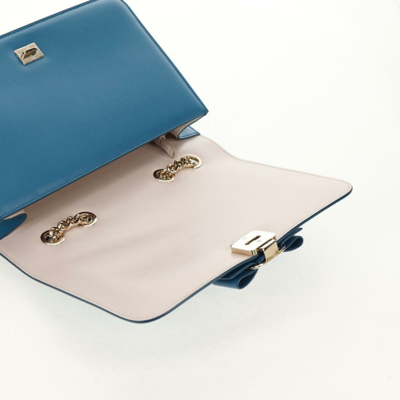 【日本直送】Salvatore Ferragamo Vala Chain Vala 肩背包 皮革 藍色 金色 正品 159137V-17