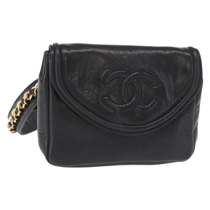 【日本直送】香奈兒腰包 羊皮 黑色 金色 CC 標誌 正品 BA9020-0