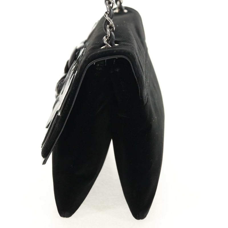 【日本直送】香奈兒山茶花5號鏈條肩背包,絲絨材質,黑色,銀色雙C標誌,正品編號159584V-2