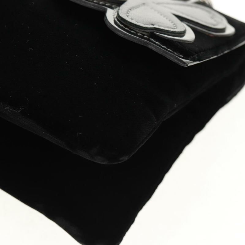 【日本直送】香奈兒山茶花5號鏈條肩背包,絲絨材質,黑色,銀色雙C標誌,正品編號159584V-16