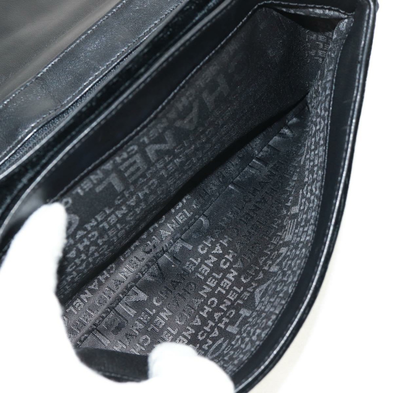 【日本直送】香奈兒山茶花5號鏈條肩背包,絲絨材質,黑色,銀色雙C標誌,正品編號159584V-23