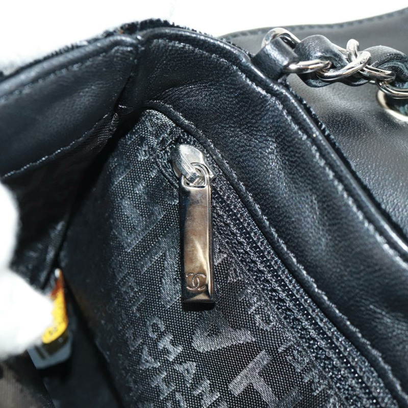 【日本直送】香奈兒山茶花5號鏈條肩背包,絲絨材質,黑色,銀色雙C標誌,正品編號159584V-24