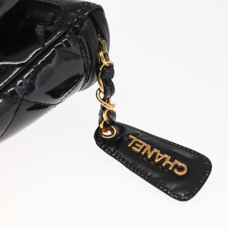 【日本直送】香奈兒 Matelasse 腰包 漆皮 黑色 金色 CC 標誌 Auth 158866SAV-8