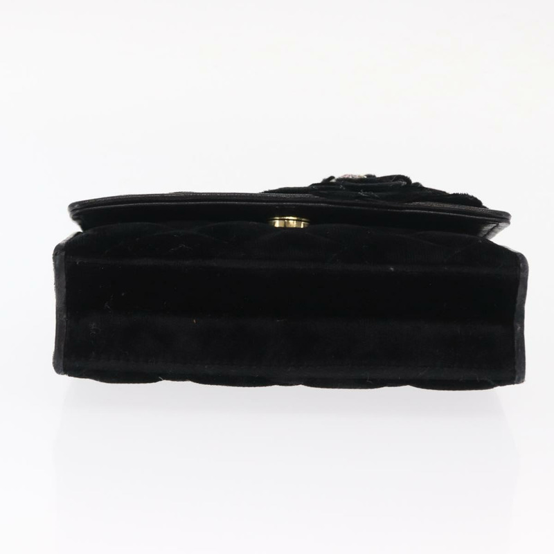 【日本直送】香奈兒 (CHANEL) 絎縫鏈條山茶花單背包 絲絨 黑色 金色 CC 標誌 Auth 158865V-4