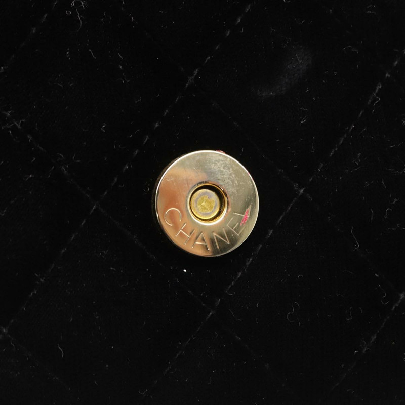 【日本直送】香奈兒 (CHANEL) 絎縫鏈條山茶花單背包 絲絨 黑色 金色 CC 標誌 Auth 158865V-8