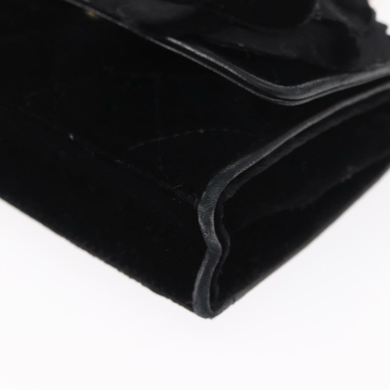 【日本直送】香奈兒 (CHANEL) 絎縫鏈條山茶花單背包 絲絨 黑色 金色 CC 標誌 Auth 158865V-15