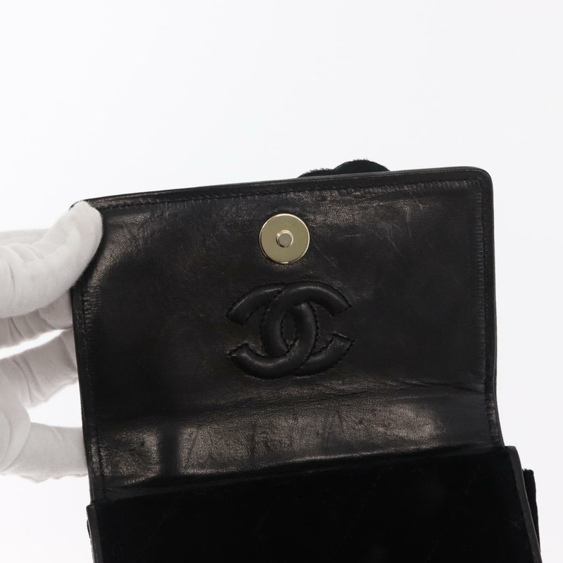 【日本直送】香奈兒 (CHANEL) 絎縫鏈條山茶花單背包 絲絨 黑色 金色 CC 標誌 Auth 158865V-20