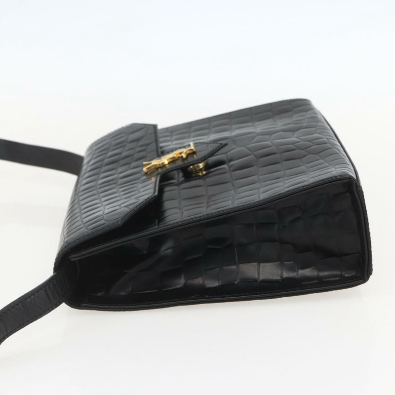 【日本直送】SAINT LAURENT 肩背包，壓花皮革，黑色，金色，正品編號 160294V-2