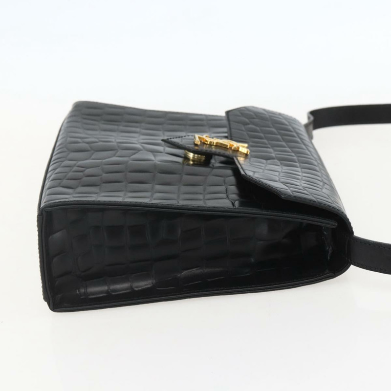 【日本直送】SAINT LAURENT 肩背包，壓花皮革，黑色，金色，正品編號 160294V-3