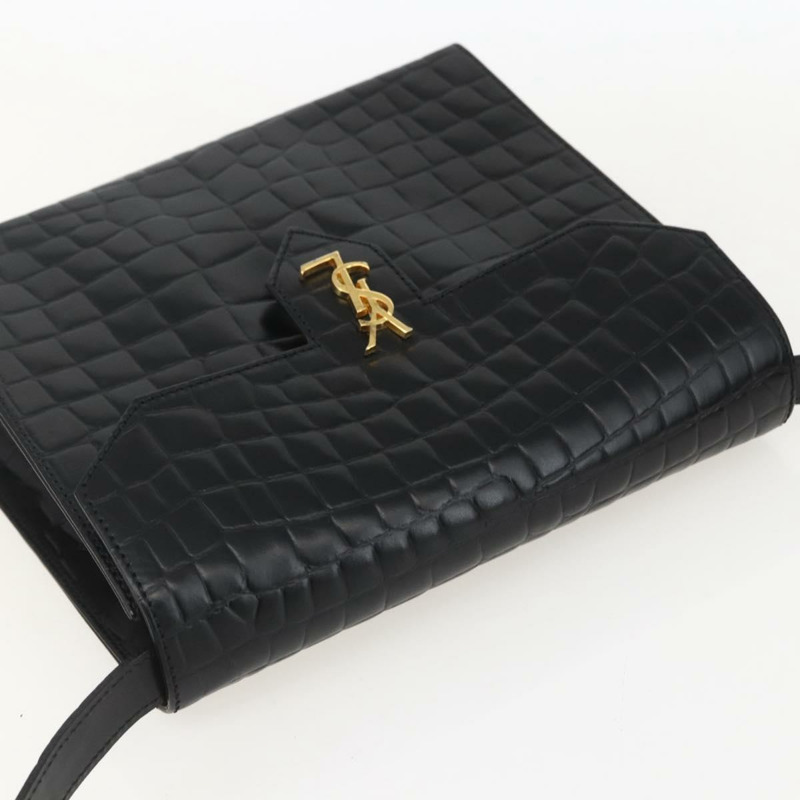 【日本直送】SAINT LAURENT 肩背包，壓花皮革，黑色，金色，正品編號 160294V-5