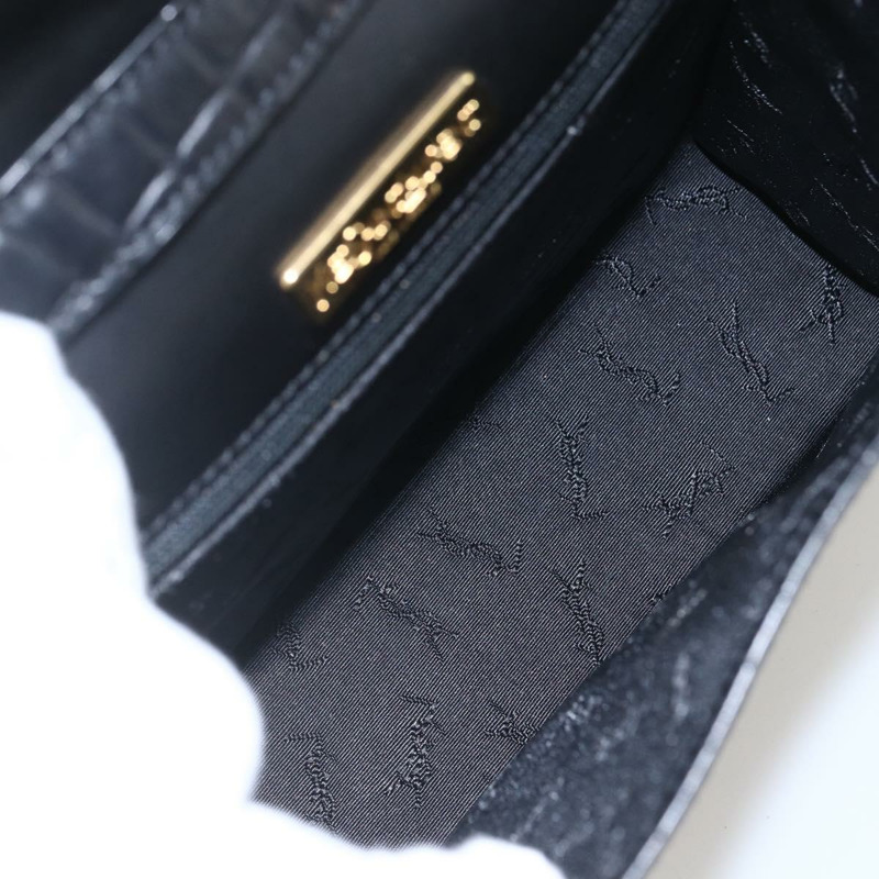 【日本直送】SAINT LAURENT 肩背包，壓花皮革，黑色，金色，正品編號 160294V-9