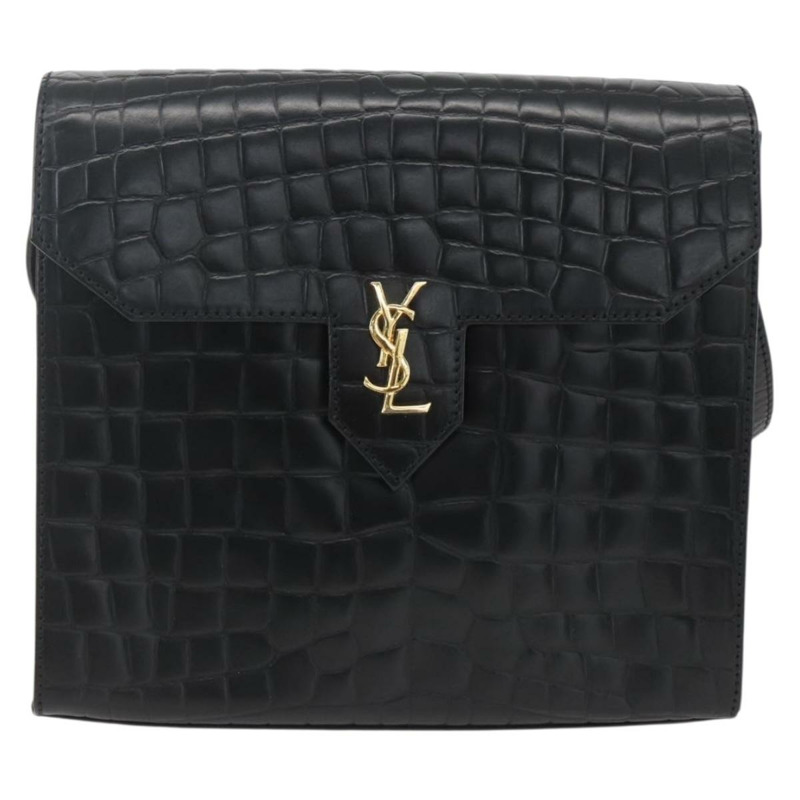 【日本直送】SAINT LAURENT 肩背包，壓花皮革，黑色，金色，正品編號 160294V-12