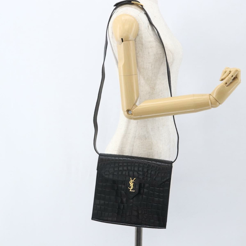 【日本直送】SAINT LAURENT 肩背包，壓花皮革，黑色，金色，正品編號 160294V-20