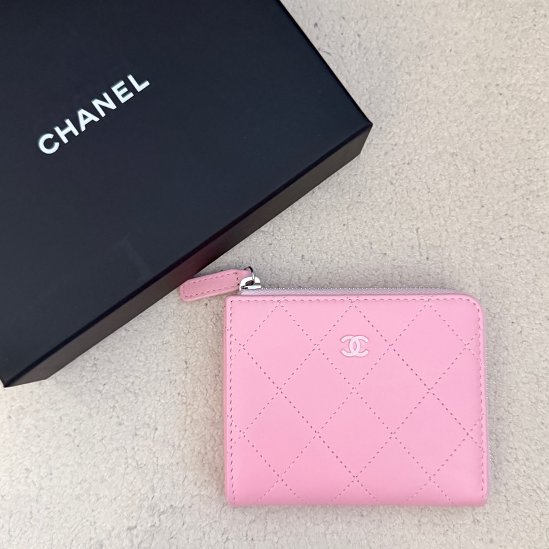 ［全新］ Chanel 香奈兒L字吐司錢包 粉色羊皮-0