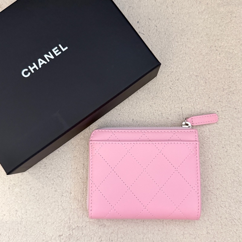 ［全新］ Chanel 香奈兒L字吐司錢包 粉色羊皮-1