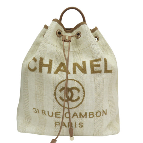 米色 帆布 Deauville 抽繩 後背包【CHANEL 香奈兒】 A93787