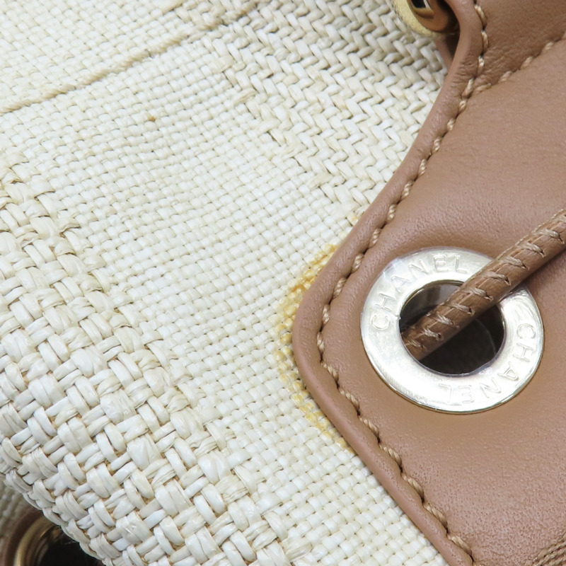 米色 帆布 Deauville 抽繩 後背包【CHANEL 香奈兒】 A93787-15