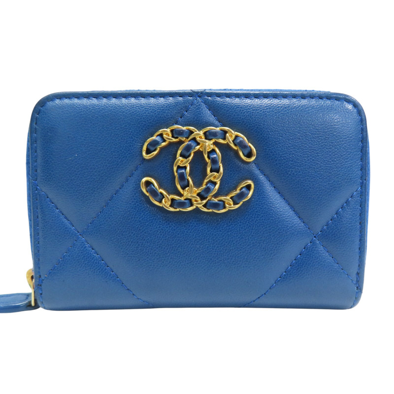 藍色 羊皮 19 拉鍊零錢包【CHANEL 香奈兒】 AP0949-0