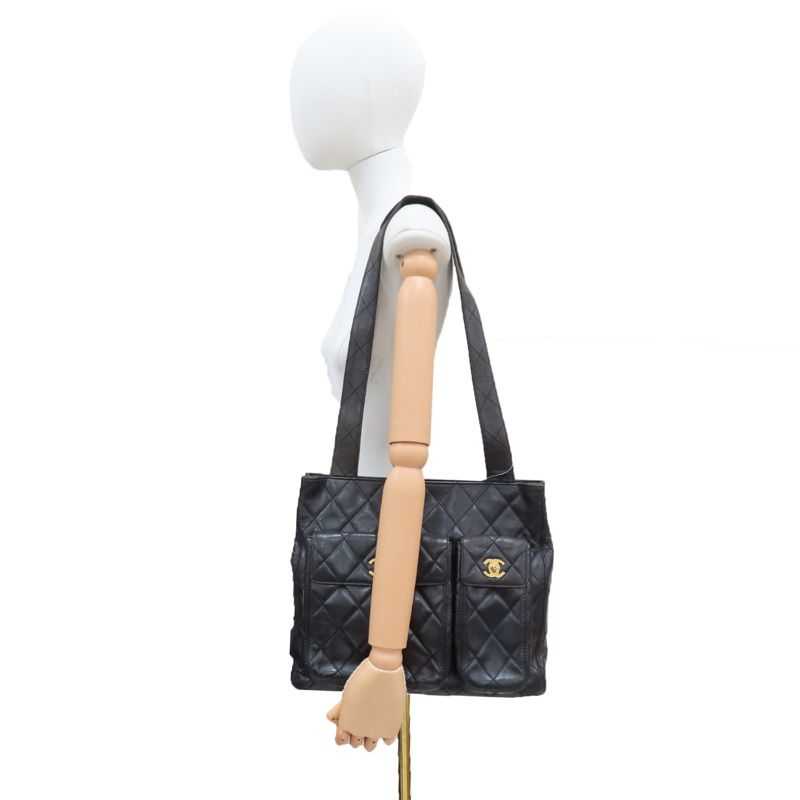 棕色 羊皮 Vintage 雙口袋 托特包 肩背包 金釦 (無卡/變色)【CHANEL 香奈兒】-9