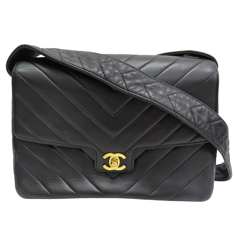 黑色 羊皮 Vintage 肩背包 金釦 (染色)【CHANEL 香奈兒】-0