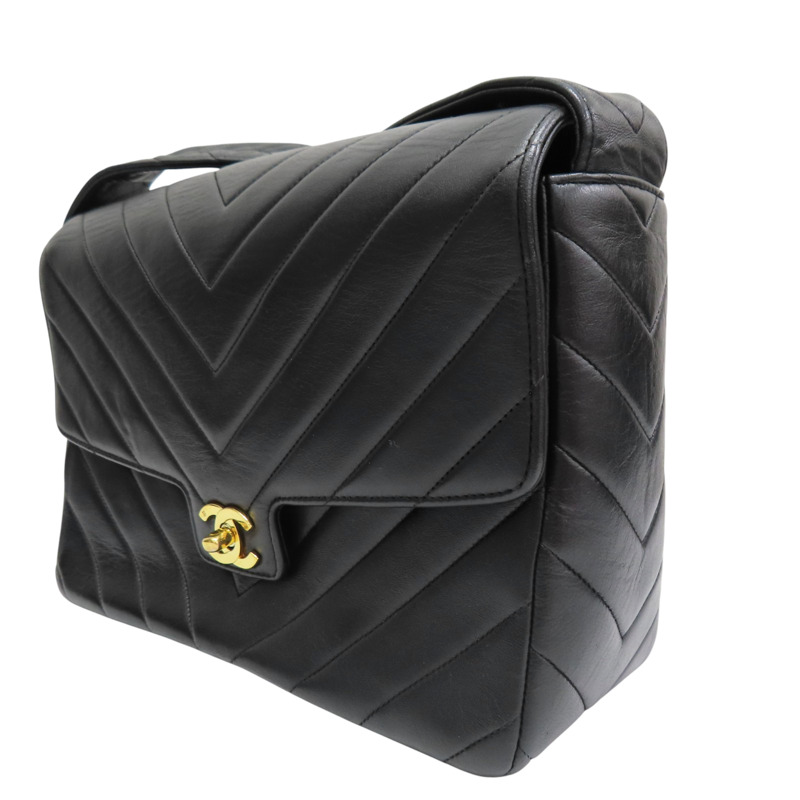 黑色 羊皮 Vintage 肩背包 金釦 (染色)【CHANEL 香奈兒】-2