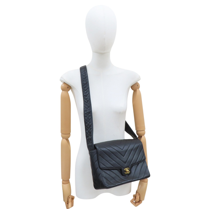 黑色 羊皮 Vintage 肩背包 金釦 (染色)【CHANEL 香奈兒】-10