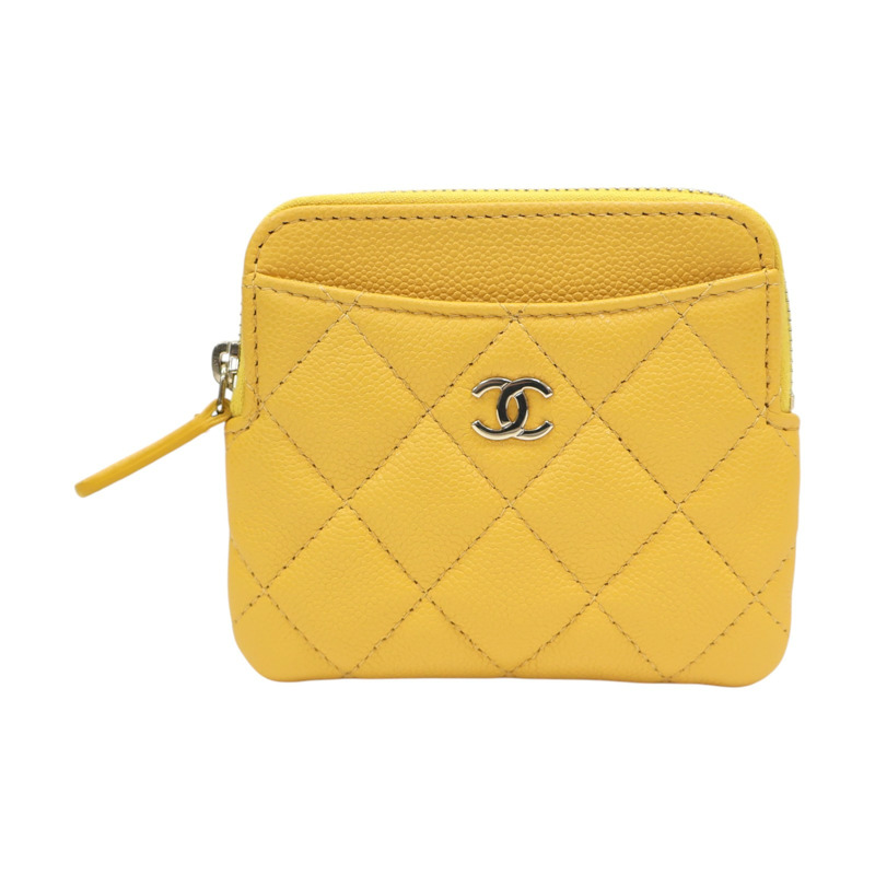 黃色牛皮 菱格紋 荔枝紋 拉鍊 零錢包 AP2061【CHANEL 香奈兒】 AP2061-0