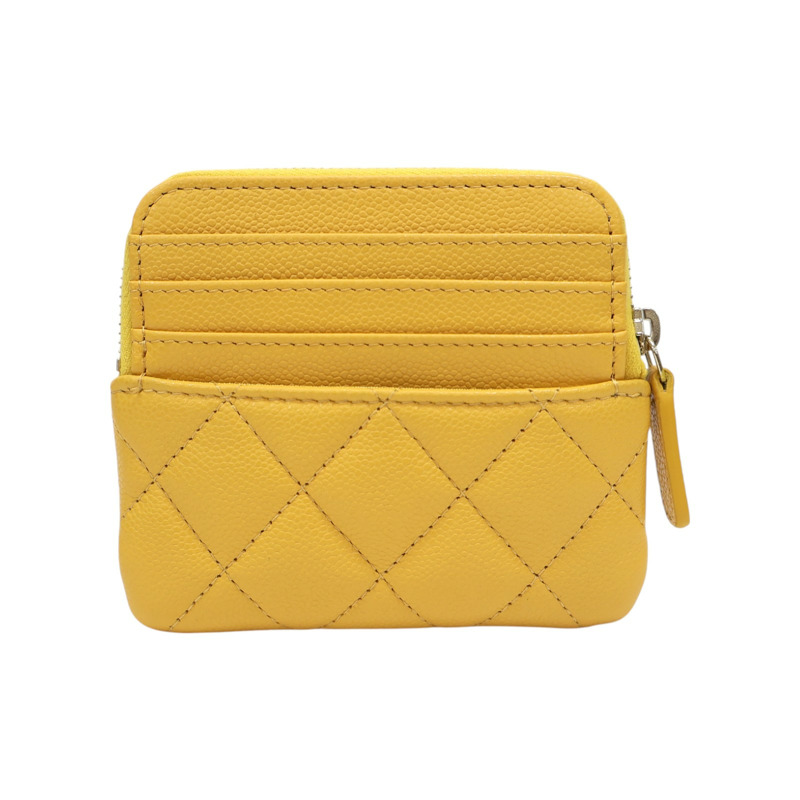 黃色牛皮 菱格紋 荔枝紋 拉鍊 零錢包 AP2061【CHANEL 香奈兒】 AP2061-1
