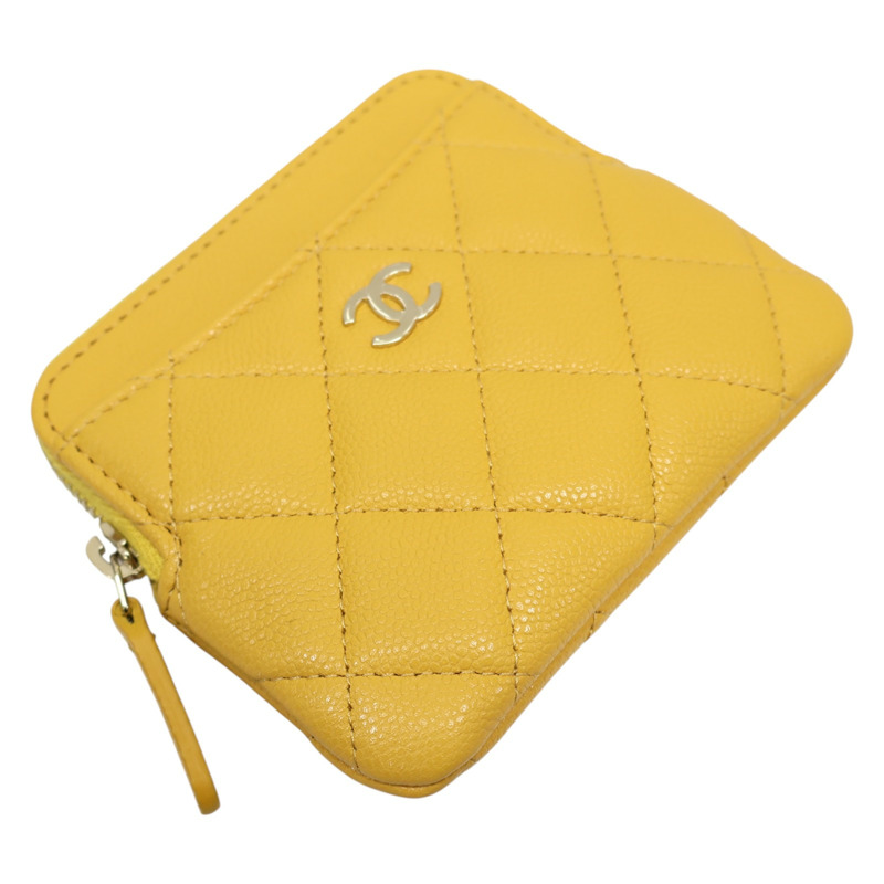 黃色牛皮 菱格紋 荔枝紋 拉鍊 零錢包 AP2061【CHANEL 香奈兒】 AP2061-2
