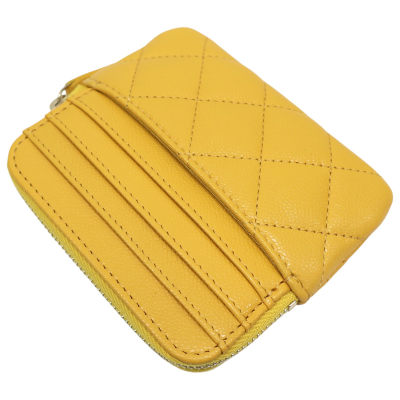 黃色牛皮 菱格紋 荔枝紋 拉鍊 零錢包 AP2061【CHANEL 香奈兒】 AP2061-3