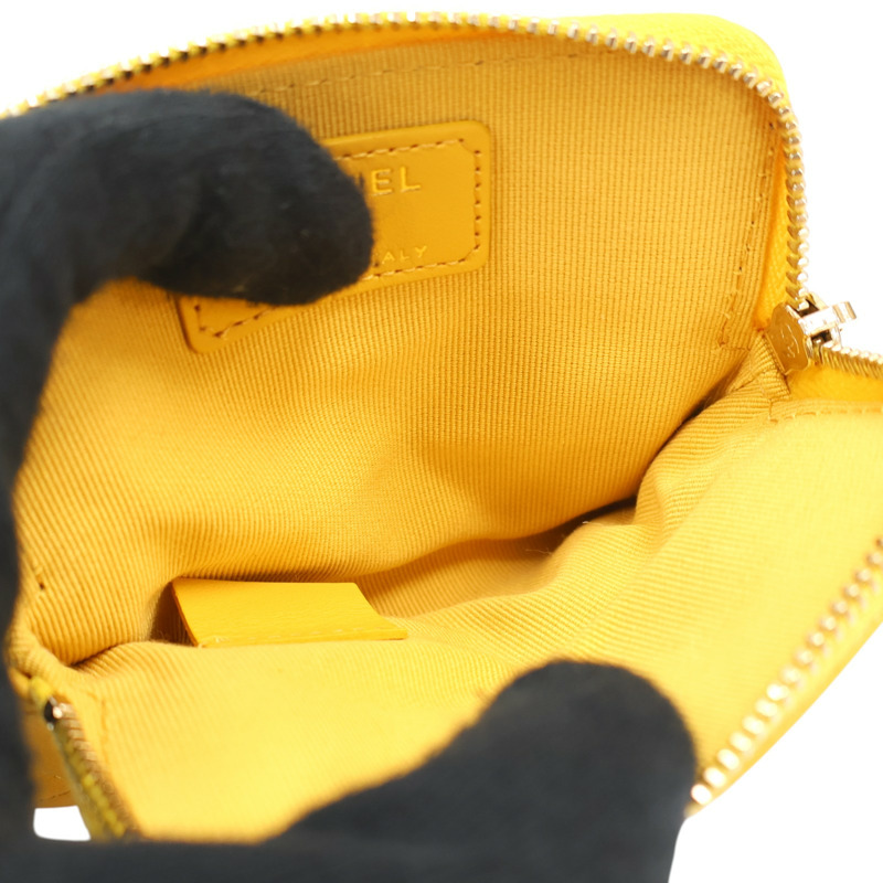 黃色牛皮 菱格紋 荔枝紋 拉鍊 零錢包 AP2061【CHANEL 香奈兒】 AP2061-4