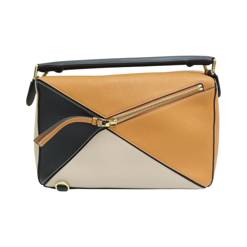 棕/米白/黑色 牛皮 Medium Puzzle 肩背包【LOEWE 羅威】-1