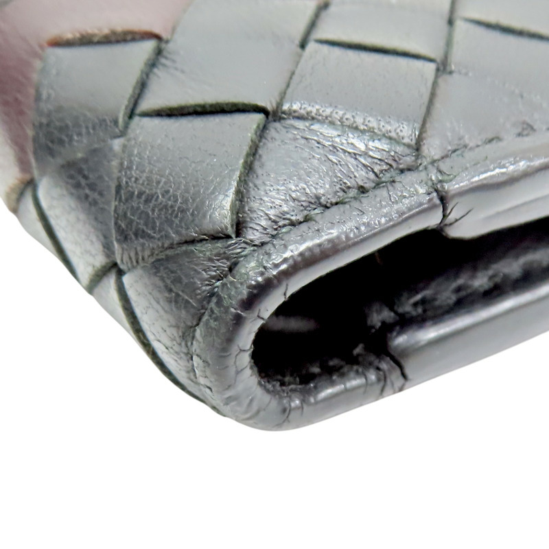 黑/深紅色 牛皮編織 雙折短夾【BOTTEGA VENETA BV 寶緹嘉】-10