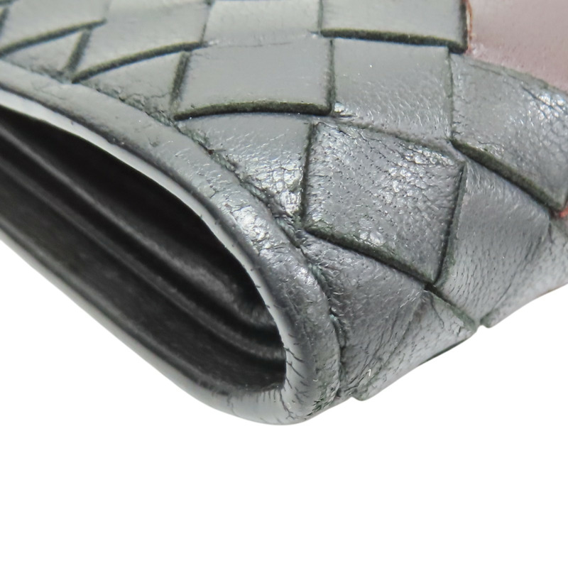 黑/深紅色 牛皮編織 雙折短夾【BOTTEGA VENETA BV 寶緹嘉】-11