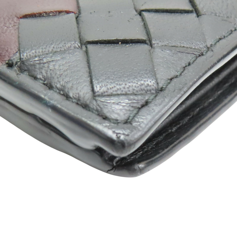 黑/深紅色 牛皮編織 雙折短夾【BOTTEGA VENETA BV 寶緹嘉】-12