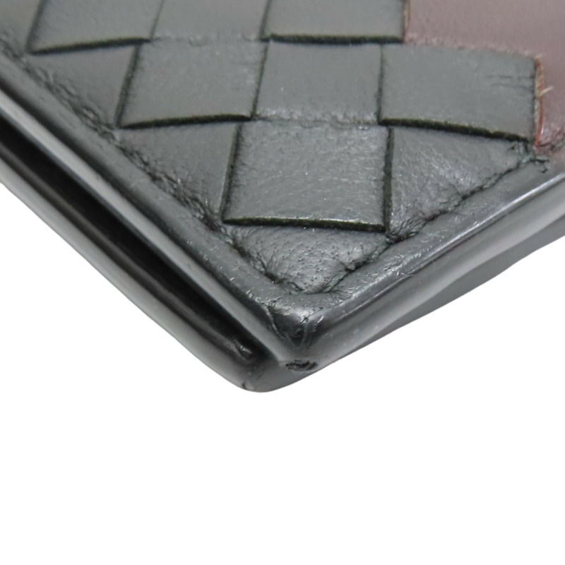 黑/深紅色 牛皮編織 雙折短夾【BOTTEGA VENETA BV 寶緹嘉】-13