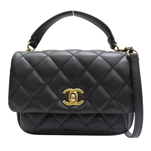 鐵灰色 牛皮 Mini Falap 鏈帶肩背包 金釦【CHANEL 香奈兒】 AS1226