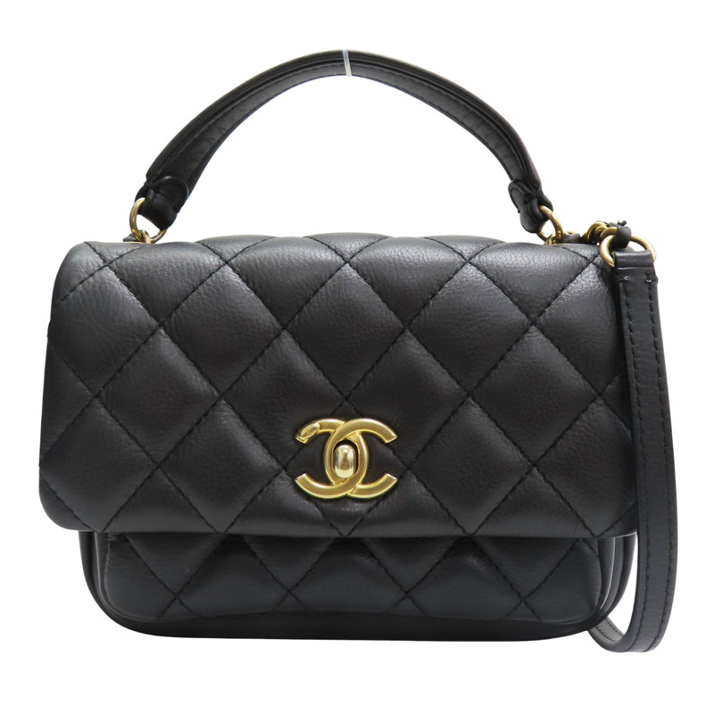 鐵灰色 牛皮 Mini Falap 鏈帶肩背包 金釦【CHANEL 香奈兒】 AS1226-0