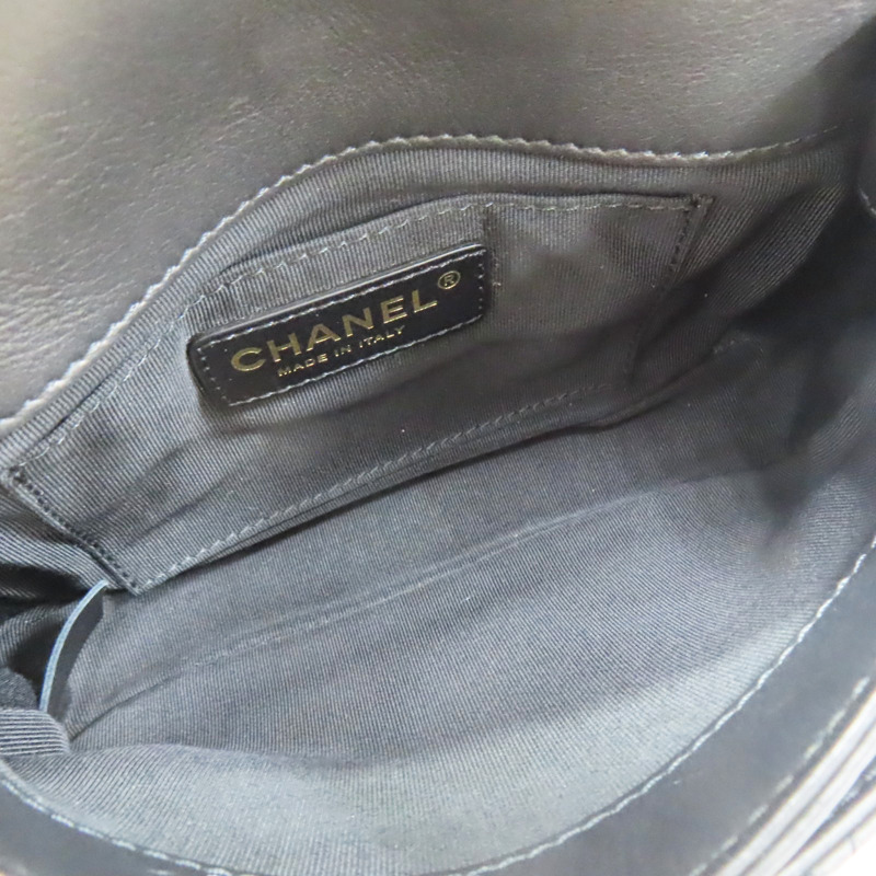 鐵灰色 牛皮 Mini Falap 鏈帶肩背包 金釦【CHANEL 香奈兒】 AS1226-5