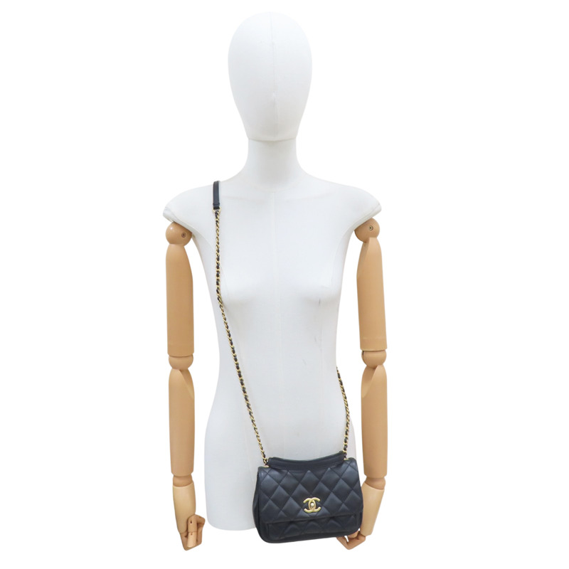 鐵灰色 牛皮 Mini Falap 鏈帶肩背包 金釦【CHANEL 香奈兒】 AS1226-9