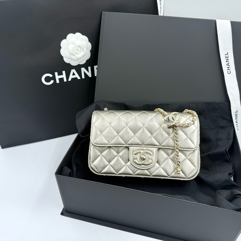 CHANEL金色荔枝牛皮雙C調節扣口蓋包AS5759