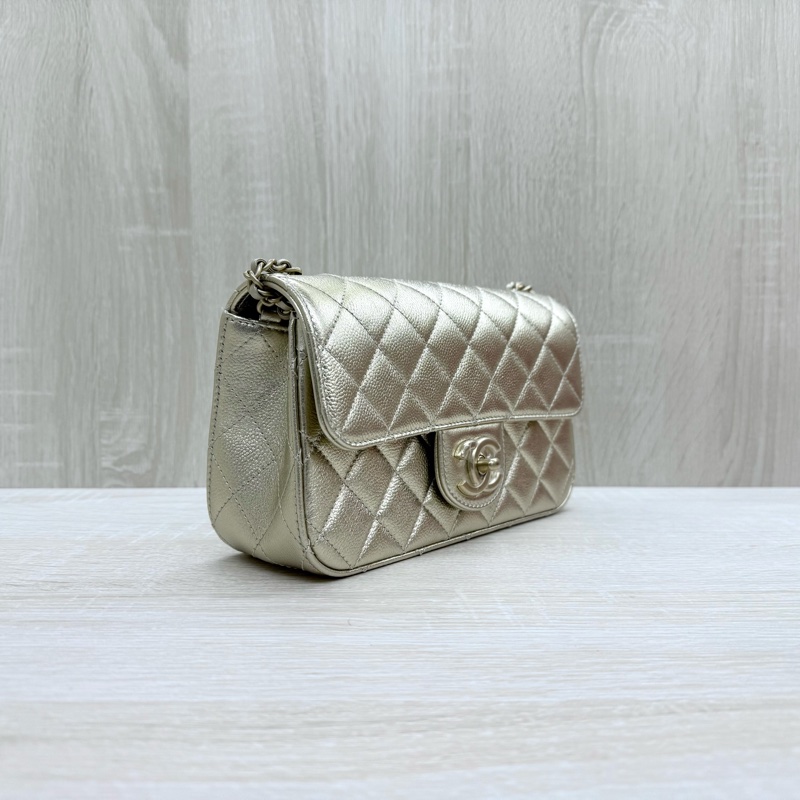 CHANEL金色荔枝牛皮雙C調節扣口蓋包AS5759-5