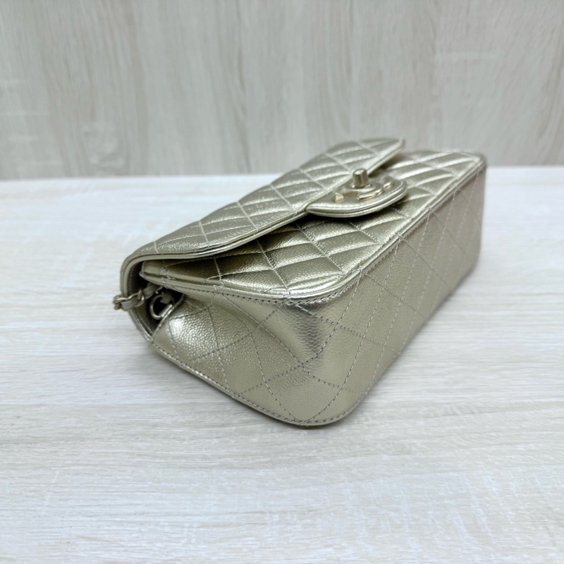 CHANEL金色荔枝牛皮雙C調節扣口蓋包AS5759-8