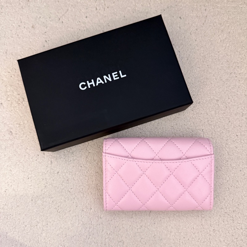 ［全新］Chanel 香奈兒 經典翻蓋零錢包 粉金羊皮-1