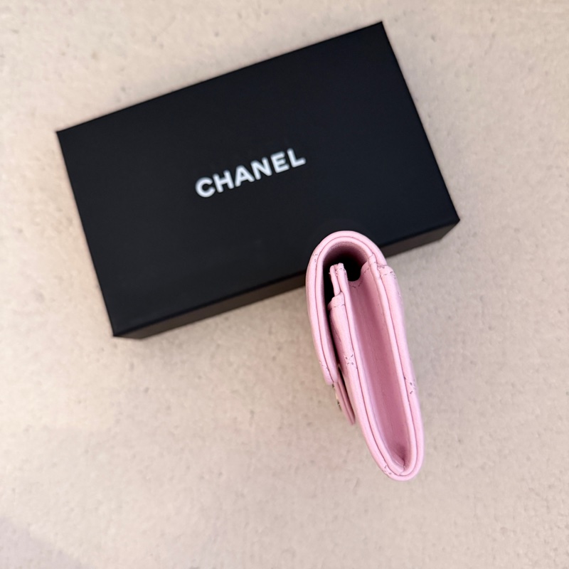 ［全新］Chanel 香奈兒 經典翻蓋零錢包 粉金羊皮-3