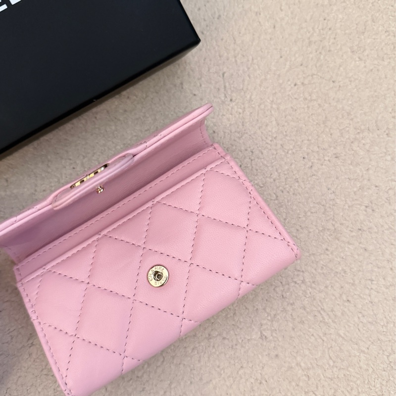 ［全新］Chanel 香奈兒 經典翻蓋零錢包 粉金羊皮-4
