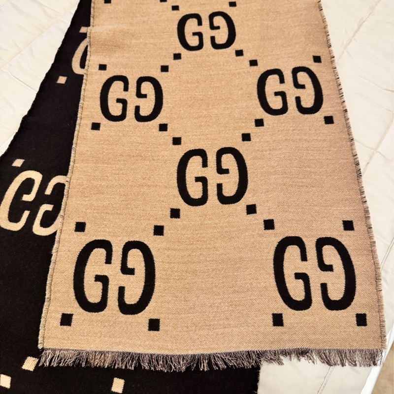 Gucci大LOGO雙面羊毛提花圍巾 35*190CM-1