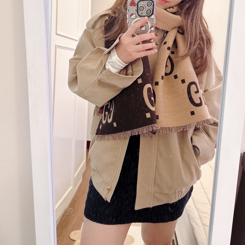 Gucci大LOGO雙面羊毛提花圍巾 35*190CM-4