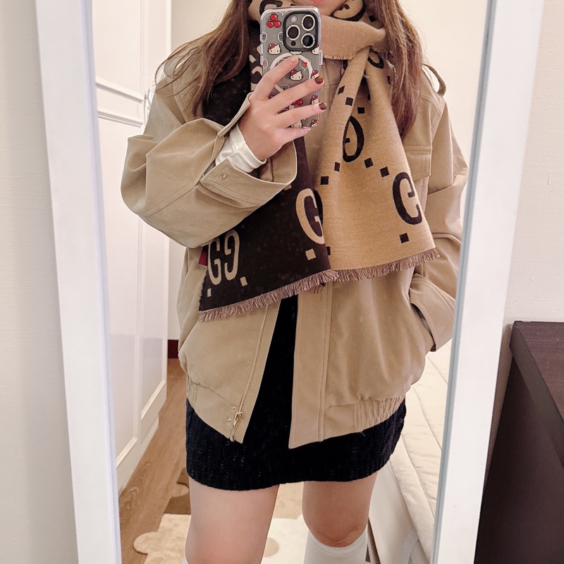 Gucci大LOGO雙面羊毛提花圍巾 35*190CM-6